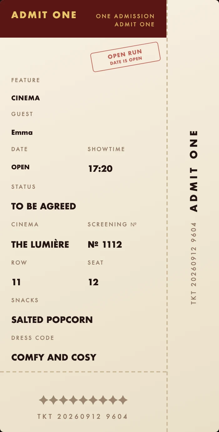 The final ticket in the Cinema ticket design